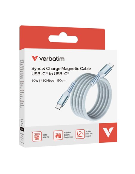 Verbatim Cavo Magnetico Sync Charge USB-C to USB-C 60W 120 cm_Blu 31852 VERBATIM ADATTATORI-CAVI-ORGANIZZACAVI