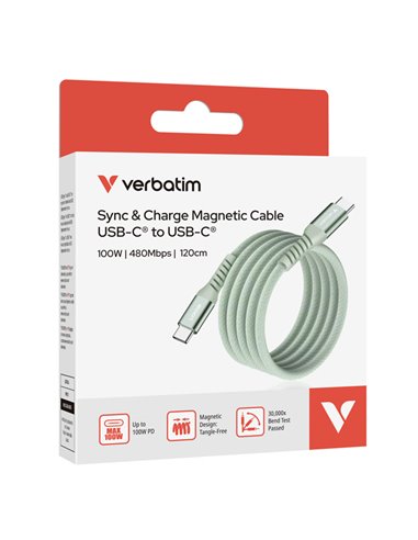 Verbatim Cavo Magnetico Sync  Charge USB-C to USB-C 100W  120 cm_Verde 31855
