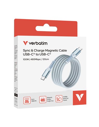 Verbatim Cavo Magnetico Sync Charge USB-C to USB-C 100W  120 cm_Blu 31856