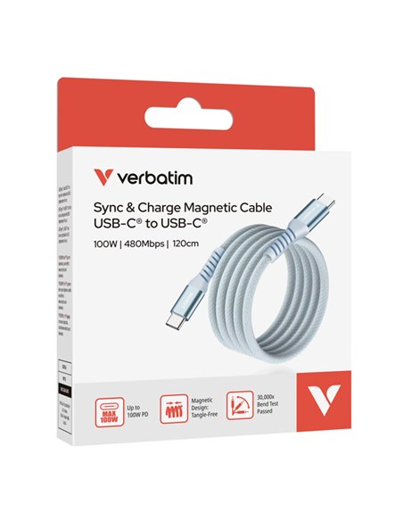 Verbatim Cavo Magnetico Sync Charge USB-C to USB-C 100W  120 cm_Blu 31856
