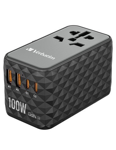 Adattatore da viaggio UTA-06 2x USB-C PD 100W  QC 4+ / 2x USB-A QC 3.0-Verbatim 32121