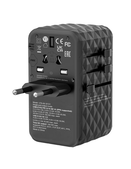 Adattatore da viaggio UTA-06 2x USB-C PD 100W  QC 4+ / 2x USB-A QC 3.0-Verbatim 32121