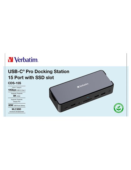 Verbatim USB-C Pro Docking Station 15 Port with SSD slot CDS-15S 32173-1 VERBATIM POWERBANK E CARICATORI