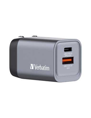 Adattatore da viaggio GNC-35- 1x USB-C PD 35W, 1x USB-A QC 3.0-35W-Verbatim 32200 VERBATIM ADATTATORI-CARICATORI DA VIAGGIO E...