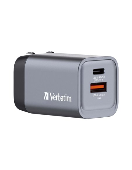 Adattatore da viaggio GNC-35- 1x USB-C PD 35W, 1x USB-A QC 3.0-35W-Verbatim 32200 VERBATIM ADATTATORI-CARICATORI DA VIAGGIO E...