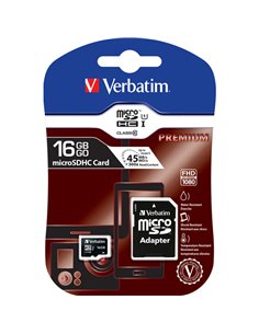 MICRO SD CARD 16GB HC CLASSE 10 FINO A 45MB/S 44082 VERBATIM SCHEDE MEMORIA