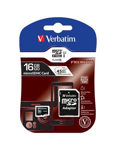MICRO SD CARD 16GB HC CLASSE 10 FINO A 45MB/S 44082 VERBATIM SCHEDE MEMORIA