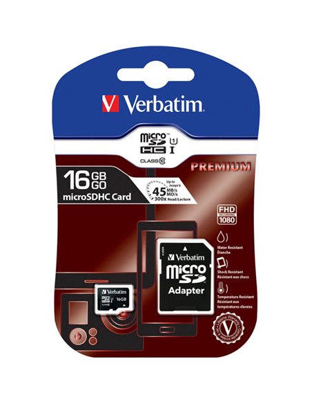 MICRO SD CARD 16GB HC CLASSE 10 FINO A 45MB/S 44082 VERBATIM SCHEDE MEMORIA