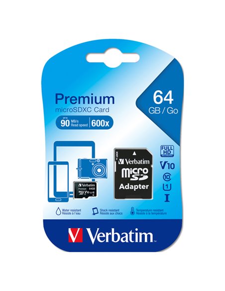 MICRO SD CARD 64GB HC CLASSE 10 FINO A 45MB/S 44084 VERBATIM SCHEDE MEMORIA