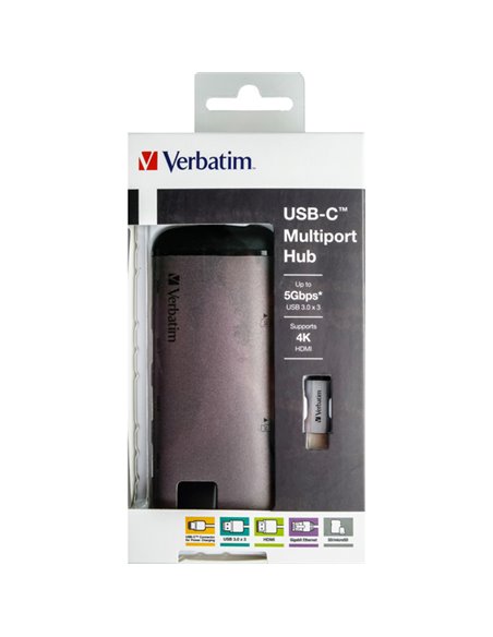 Verbatim USB-C ADAPTER USB 3.1 G1 / USB 3.0 X 3 / HDMI / SDHC / MICRO SDHC / R 49142