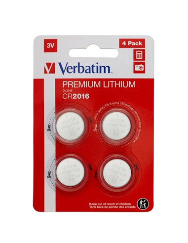 BLISTER 4 MICROPILE A PASTIGLIA CR2016 LITIO 3V VERBATIM 49531
