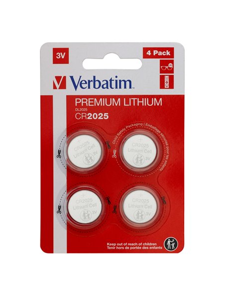 BLISTER 4 MICROPILE A PASTIGLIA CR2025 LITIO 3V VERBATIM 49532 VERBATIM PILE