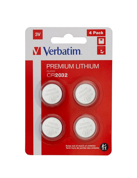 BLISTER 4 MICROPILE A PASTIGLIA CR2032 LITIO 3V VERBATIM 49533 VERBATIM PILE