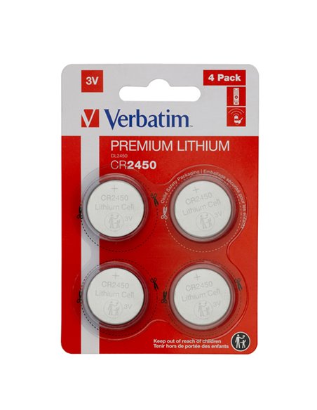 BLISTER 4 MICROPILE A PASTIGLIA CR2450 LITIO 3V VERBATIM 49535 VERBATIM PILE