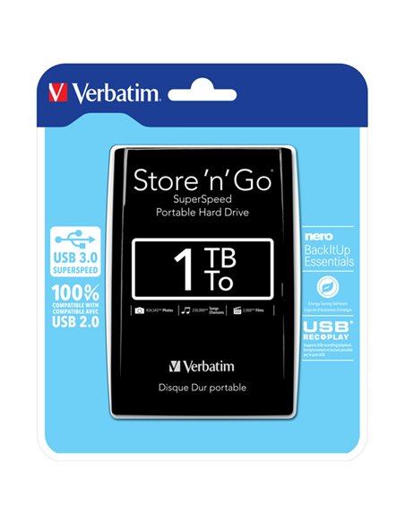 HARD DISK STORE 'N' GO USB 3.0 PORTATILE 1TB COLORE NERO 53023 VERBATIM HARD-DISK ESTERNI