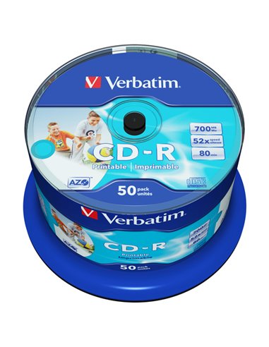 SCATOLA 50 CD-R BULK DATALIFEPLUS SPIND. 1X-52X 700MB STAMP.WIDE INKJET PHOTO 43438 VERBATIM CD/DVD/BLU-RAY