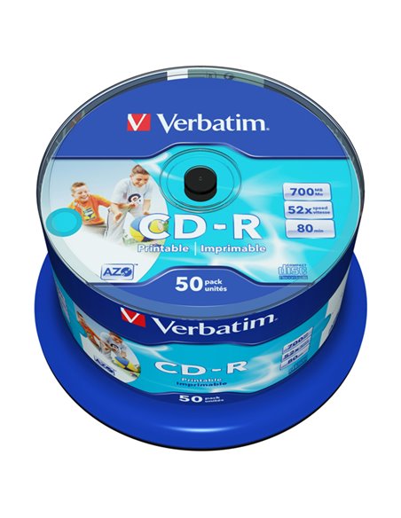 SCATOLA 50 CD-R BULK DATALIFEPLUS SPIND. 1X-52X 700MB STAMP.WIDE INKJET PHOTO 43438 VERBATIM CD/DVD/BLU-RAY