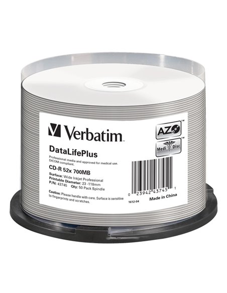SCATOLA 50 CD-R BULK DATALIFEPLUS SPIND. 1X-52X 700MB STAMP.WIDE INKJET PHOTO 43745 VERBATIM CD/DVD/BLU-RAY