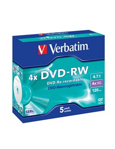 SCATOLA 5 DVD-RW JEWEL CASE 4X 4.7GB 120MIN. SERIGRAFATO 43285 VERBATIM CD/DVD/BLU-RAY