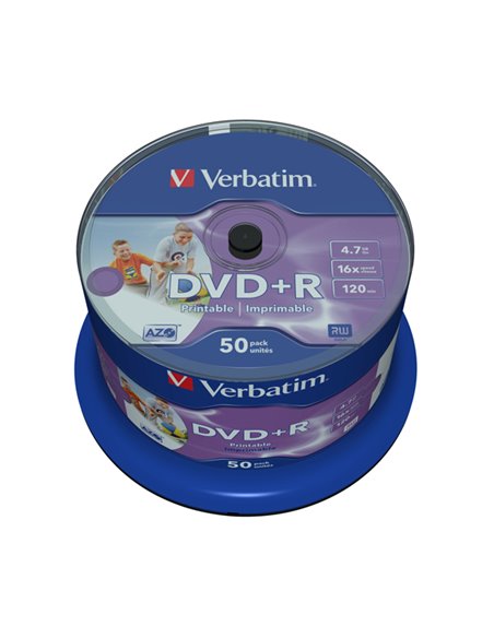 SCATOLA 50 DVD+R 4.7GB / 120' STAMPABILE WIDE PRINT NO ID NR. SPINDLE 43512 VERBATIM CD/DVD/BLU-RAY