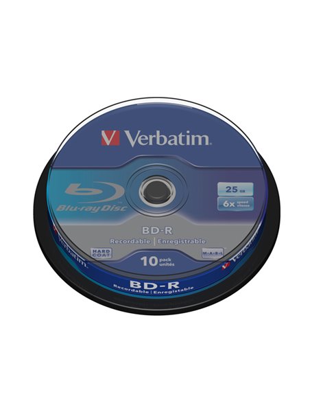 SCATOLA 10 DVD BLU RAY BD-R SL 25GB 6X SPINDLE MABL WHITE/BLU 43742 VERBATIM CD/DVD/BLU-RAY