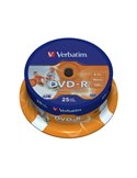 SCATOLA 25 DVD-R SPINDLE 16X 4.7GB 120MIN. STAMPABILE WIDE PHOTO INKJET 43538