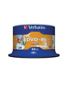 SCATOLA 50 DVD-R SPINDLE BULK 16X 4.7GB 120MIN. STAMPABILE WIDE MATT INKJET 43533 VERBATIM CD/DVD/BLU-RAY