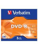SCATOLA 5 DVD-R JEWEL CASE 16X 4.7GB 120MIN. SERIGRAFATO 43519