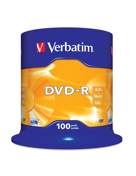 SCATOLA 100 DVD-R SPINDLE 16X 4.7GB SERIGRAFATA 43549 VERBATIM CD/DVD/BLU-RAY