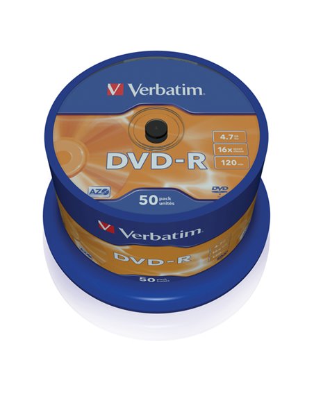 SCATOLA 50 DVD-R SPINDLE 16X 4.7GB 1 MATT SILVER 43548 VERBATIM CD/DVD/BLU-RAY