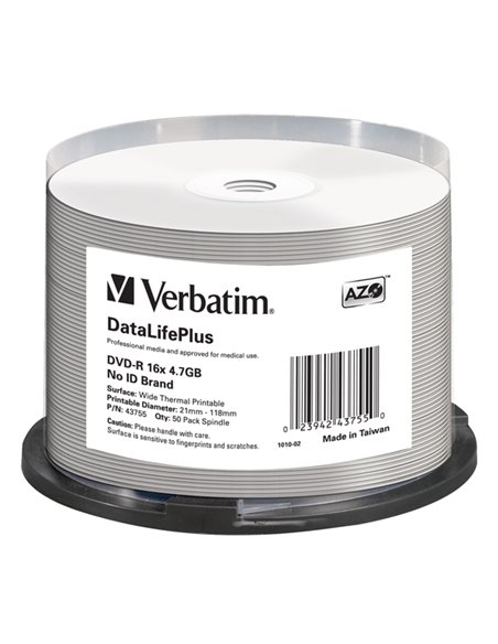 SCATOLA 50 Professional WIDE THERMAL PRINTABLE NO ID 16 4.7GB / 120' 43755 VERBATIM CD/DVD/BLU-RAY