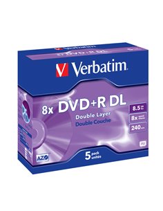 SCATOLA 5 DVD+R DUAL LAYER 8X 8.5GB 240MIN. SERIGRAFATO JEWEL CASE 43541 VERBATIM CD/DVD/BLU-RAY