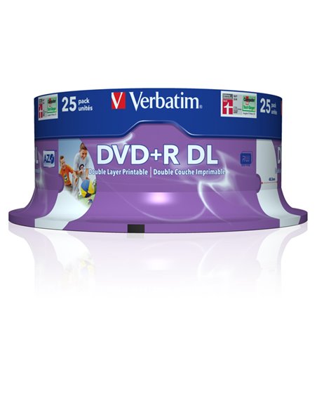 SCATOLA 25 DVD+R DUAL LAYER 8X 8.5GB 240MIN. SERIGRAFATO SPINDLE 43667 VERBATIM CD/DVD/BLU-RAY