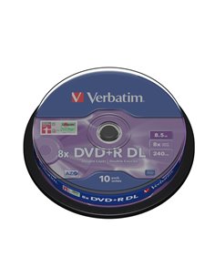 SCATOLA 10 DVD+R DUAL LAYER 8X 8.5GB 240MIN. SERIGRAFATO SPINDLE 43666 VERBATIM CD/DVD/BLU-RAY