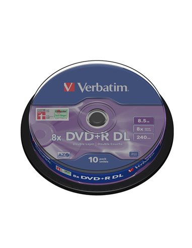 SCATOLA 10 DVD+R DUAL LAYER 8X 8.5GB 240MIN. SERIGRAFATO SPINDLE 43666 VERBATIM CD/DVD/BLU-RAY