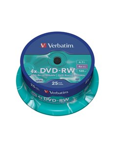 CONFEZIONE DA 25 DVD-RW SPINDLE 4X 4.7GB SUPERF.MATT SILVER SERIGRAFATA 43639