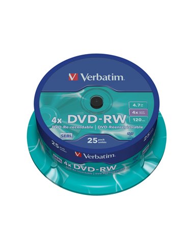 CONFEZIONE DA 25 DVD-RW SPINDLE 4X 4.7GB SUPERF.MATT SILVER SERIGRAFATA 43639