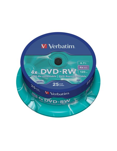 CONFEZIONE DA 25 DVD-RW SPINDLE 4X 4.7GB SUPERF.MATT SILVER SERIGRAFATA 43639