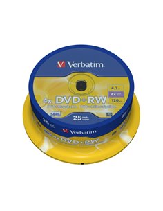 SCATOLA 25 DVD+RW SPINDLE 4X 4.7GB 120MIN. SERIGRAFATO 43489 VERBATIM CD/DVD/BLU-RAY