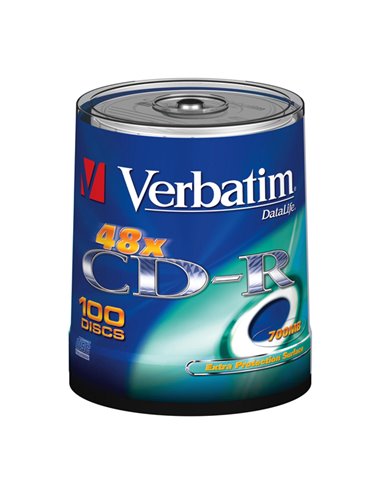 SCATOLA 100 CD-R DATALIFE SPINDLE 1X-52X 700MB SERIGRAFATO EXTRA PROTECTION 43411 VERBATIM CD/DVD/BLU-RAY