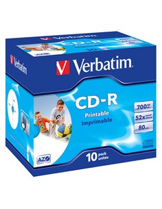 SCATOLA 10 CD-R DATALIFEPLUS JEWEL CASE 1X-52X 700MB STAMPABILE INKJET 43325 VERBATIM CD/DVD/BLU-RAY