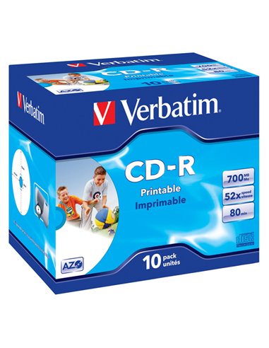 SCATOLA 10 CD-R DATALIFEPLUS JEWEL CASE 1X-52X 700MB STAMPABILE INKJET 43325 VERBATIM CD/DVD/BLU-RAY