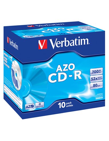 SCATOLA 10 CD-R DATALIFEPLUS JEWEL CASE 1X-52X 700MB SERIGRAFATA CRYSTAL 43327 VERBATIM CD/DVD/BLU-RAY