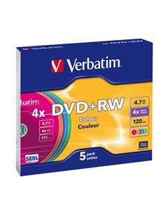 SCATOLA 5 DVD+RW SLIM 4X 4.7GB 120MIN. COLORE 43297 VERBATIM CD/DVD/BLU-RAY