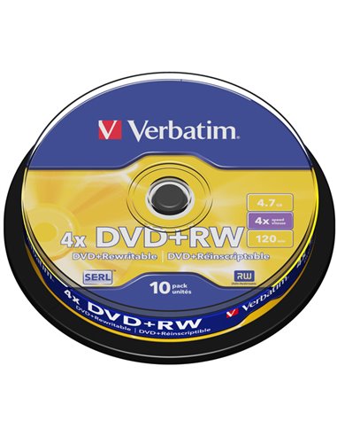 SCATOLA 10 DVD+RW SPINDLE 4X 4.7GB 120MIN. 43488 VERBATIM CD/DVD/BLU-RAY