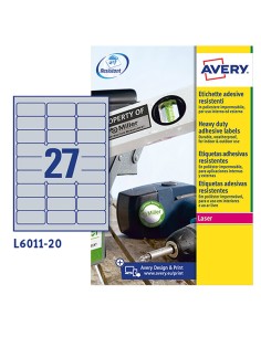 Poliestere adesivo L6011 argento 8fg A4 63,5x29,6mm (27et/fg) laser Avery L6011-8