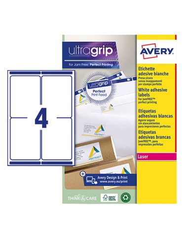 Etichetta adesiva L7169 bianca 15fg A4 99,1x139mm (4et/fg) Avery L7169-15 AVERY ETICHETTE CARTA COPY-LASER-INKJET