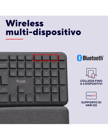 Tastiera wireless multi-dispositivo ergonomica Keyra_Trust 25706 TRUST TASTIERE E MOUSE