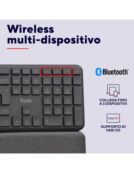 Tastiera wireless multi-dispositivo ergonomica Keyra_Trust 25706 TRUST TASTIERE E MOUSE