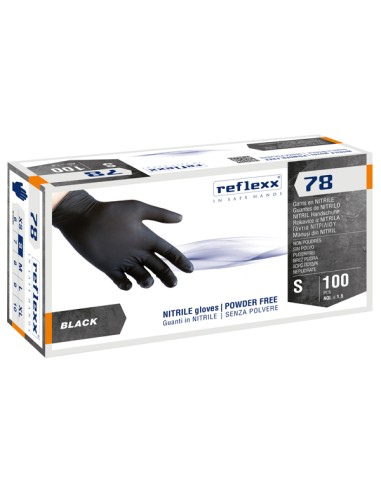 Conf 100 Guanti in nitrile R78 s/polvere tg S nero Reflexx R78/S